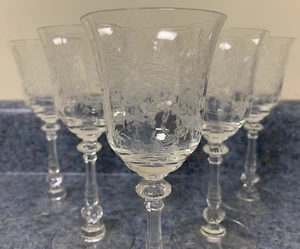 Heisey Orchidea Incisa Claret Vino Vetro Soffiato 6-1/4” Alto Set di 6 Usati - Foto 1 di 12