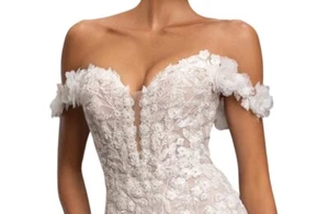 Kitty Chen Couture ADA K2432 Optional Shoulder Straps White Organza Lace Beade - Picture 1 of 1