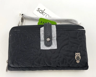 Bolsa tiracolo Sacroots grande smartphone preta acolchoada floral carteira nova com etiquetas - Imagem 1 de 4