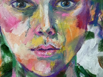 Street Art Woman Girl Painting Carlisle Ca1 Acrylic & Posca Pen Canvas Original - Image 1 of 4