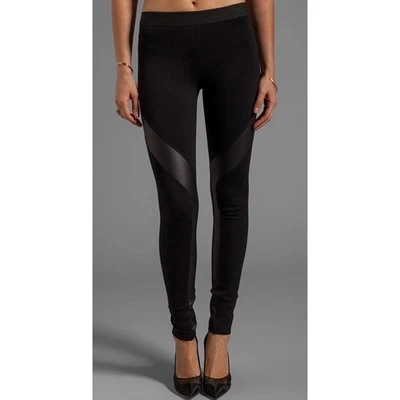 BCBGMAXAZRIA Mujer Negro Imitación Cuero Panel Leggings Talla L Foto 1 de 4