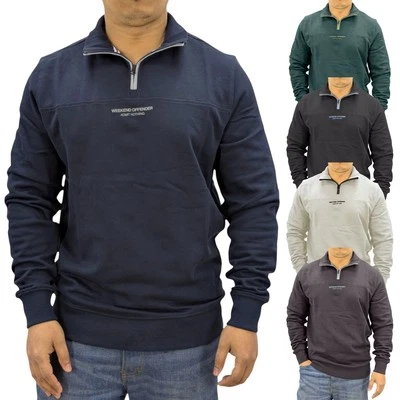 Weekend Offender Mens Sweatshirt Quarter Zip Pullover Plain Mens Jumper Cotton - Image 1 of 4