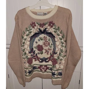 Russ Vintage Floral Embroidered Knit Sweater Cottagecore 90s dainty size small - Picture 1 of 4