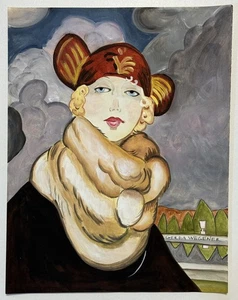 Gerda Wegener (Handmade) Drawing On old Paper Signed & Stamped, Vtg Art - Picture 1 of 4