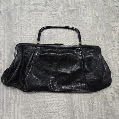 Cartera sin asas Hobo vintage años 90 Y2K Baguette East West cierre de cierre de cuero negro Foto 1 de 4