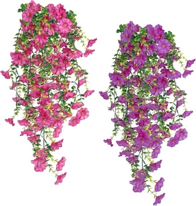 2 Stück Kunstblume Hängend Petunien Seidenblumen, Künstliche Hängepflanzen Eukal - Bild 1 von 7