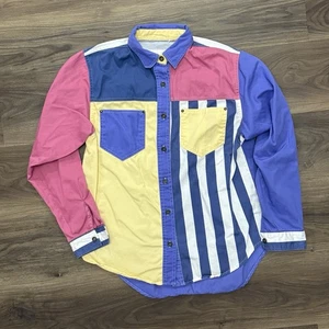 Vintage Gitano Shirt Mens Small Patchwork Striped Long Sleeve Button Up 90s - Picture 1 of 2