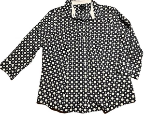 Camicia donna Talbots 12p blu navy bianca a pois con bottoni cotone maniche a 3/4 - Foto 1 di 8