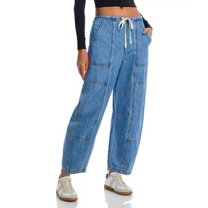 BlankNYC Damenjeans gewaschen blau Fan Mail Kordelzug niedriger Bund Barrel Leg Größe S - Bild 1 von 11