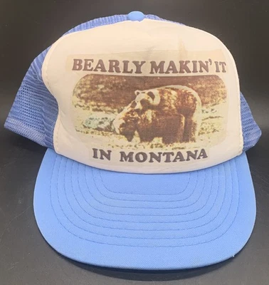 Vintage Montana Trucker Hat Snapback Cap Mesh Back Bearly Making’ It Funny 90s - Image 1 of 4