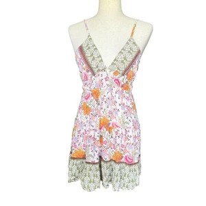 Angie Mixed-Print Rüschen Minikleid Sommer Resort Ärmellos Boho Landhaus Gr. M - Bild 1 von 7