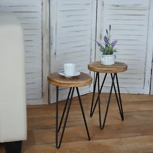 2er-Set Beistelltisch HWC-A80, Nachttisch Kaffeetisch Industriedesign Holz Ø25cm - Bild 1 von 7