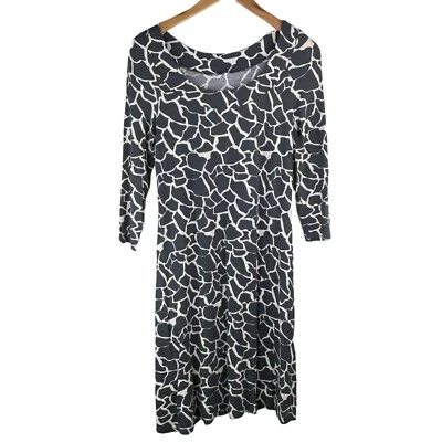 Three Dots 3/4 Sleeve Dress Womens Medium Scoop Neck Black White Giraffe Animal - Image 1 of 4