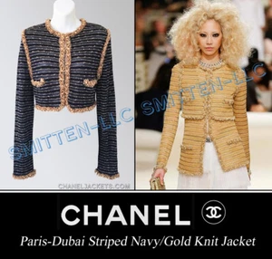 GIACCA CHANEL 15C PARIS DUNAVY BLUNAVY MAGLIA ORO $3,950 * FR 42 / US 8 ~ INCONTAMINATA - Foto 1 di 13