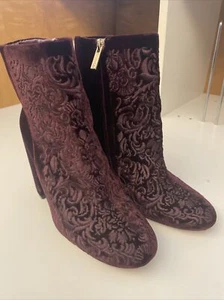 Jessica Simpson Wovella Embroidered Velvet Ankle Boots Womens 6.5 Burgundy Zip - Picture 1 of 7