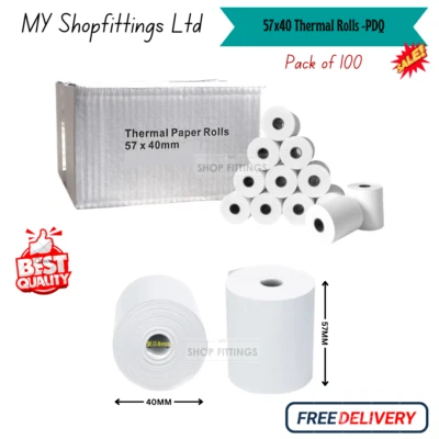 MY SHOPFITTINGS LTD 57x40 Thermal Credit Card Machine Receipt Paper Till Roll - 100 Rolls