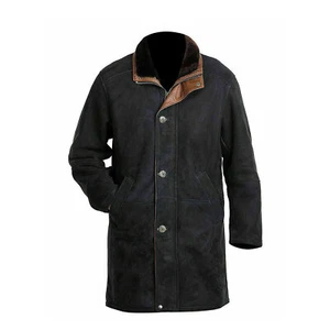 Men's Walt Longmire Sheriff Robert Taylor Suede Leather Trench Coat Lapel Collar - Picture 1 of 8