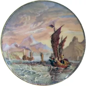 Antico coperchio pentola fiume Ning Po ceramica prattware inglese c. 1860 - Foto 1 di 8