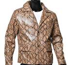 Mens Snake Skin Embossed Real Leather Lambskin Brown Snakeskin jacket 