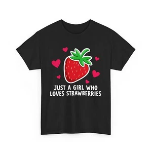 Cute Strawberry T-Shirt, Red Fruit Graphic Tee, Heart Design Shirt - Picture 1 of 14