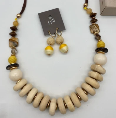 J.Jill ~ NUEVO Conjunto: Collar y Pendientes Luberantes Jardines Materiales Mixtos ~ Nuevo con Etiquetas (1W6) Foto 1 de 4