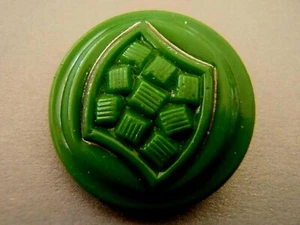 Vintage Green Glass Button gold lustre 22mm 7/8inch shank jewelry knit sew - Picture 1 of 2