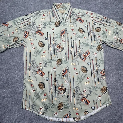 Camisa grande abotonada con diseño de pesca playa edición natural sin arrugas para hombre Foto 1 de 4