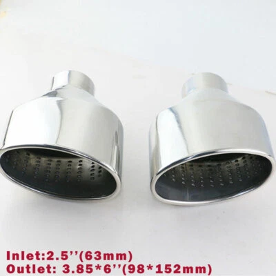 2PCS 2.5" ID Sliver Exhaust Tips Stainless Steel Slant 6" Oval For AUDI RS LOOK - Image 1 of 4