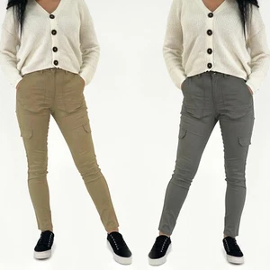 Womens Slim Fit Cotton Blend Stretch Cargo Trousers Grey Stone 12 - 24 - Picture 1 of 4
