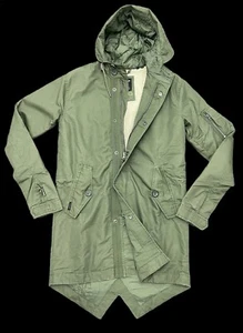 Superdry Men's Half Fleece Service Midweight Parka Coat in Olive Green - Picture 1 of 11