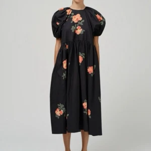 Naya Rea Cotton Floral Muted Blue Oversized Smock Dress, Size XL, Off Shoulder - Picture 1 of 14