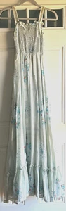 Vintage 70s Floral Maxi Dress Smocked Bodice Straps Tiered Prom Prairie Boho - Picture 1 of 10