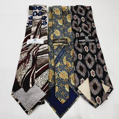 Juego de 3 corbatas de seda de diseñador vintage para hombre Italia Givenchy Valentino Balmain París Foto 1 de 4