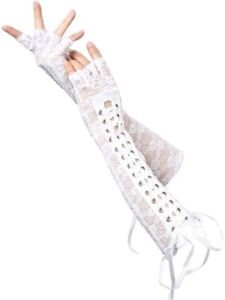 Lace Women Long Gloves Bandages Fingerless Prom Nightclub Dress Up Solid Mittens