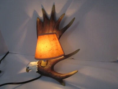 Vintage Wall Sconce Lamp Light Moose Antler & eagle sculpture with shade 12" T - Image 1 of 4