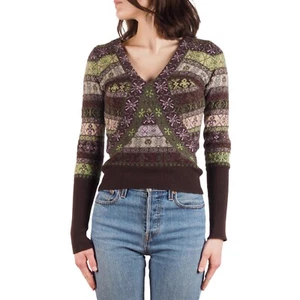 Alexander McQueen 90s Vintage Women's Fair Isle Wool Deep V-Neck Sweater Size S - Picture 1 of 10