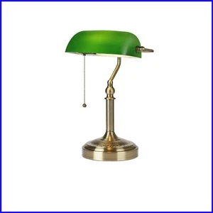 Elegant Green Glass Bankers Desk Lamp with Adjustable Angle & Pull Chain Switch - Picture 1 of 6