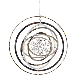 LED Kreis mit Schneeflocke 3D Dekohänger 30 warmweiße LED D: 20cm Timer silber - Bild 1 von 4