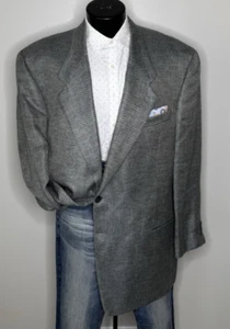 Giorgio Armani Leinen Flachs 100 Grau Blau Anzug Sakko Blazer Mantel Herren 46 L Italy - Bild 1 von 19