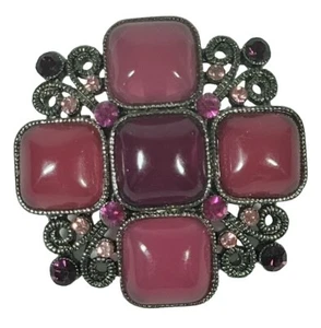 Vintage Fuschia Purple Rhinestone Lucite Faceted  Brooch Pin Necklace Enhancer  - Picture 1 of 9