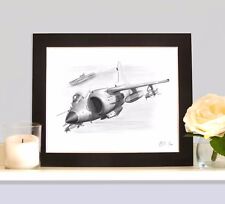 SEA HARRIER  HMS HERMES Art Print Drawing Picture MOUNTED Ideal Present Gift 