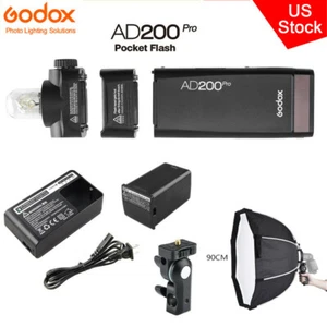 US Godox AD200Pro 2.4G TTL HSS Dual Head Flash Speedlite+90cm Handheld Softbox - Picture 1 of 10