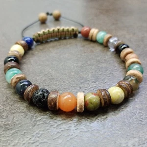 Mens Wood Stone Glass Bead Bracelet Chakra Surfer Prayer Meditation Yoga Energy - Picture 1 of 5