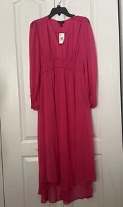 Jessica Simpson Bonita Chiffon Dress Womens Medium Pink Longsleeve Flowy New - Picture 1 of 2