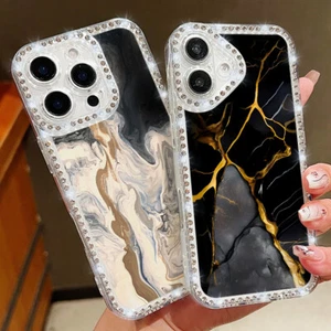 Für iPhone 16e 16 Pro Max 15 14 13 12 11 Tinte Marmor Klar Diamant TPU Case Hülle - Bild 1 von 20