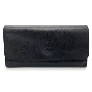 IL BISONTE Long Wallet Leather Black Authentic - Picture 1 of 12
