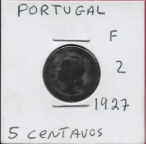 PORTUGAL 5 CENTAVOS 1927 LIBERTY HEAD LEFT,VALUE,LEGEND:REPUBLICA PORTUGUESA - Picture 1 of 2