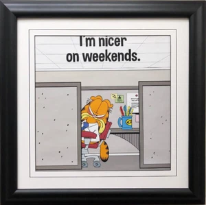 Jim Davis"I'm Nicer on Weekends." Custom FRAMED Office Art Garfield - Picture 1 of 3