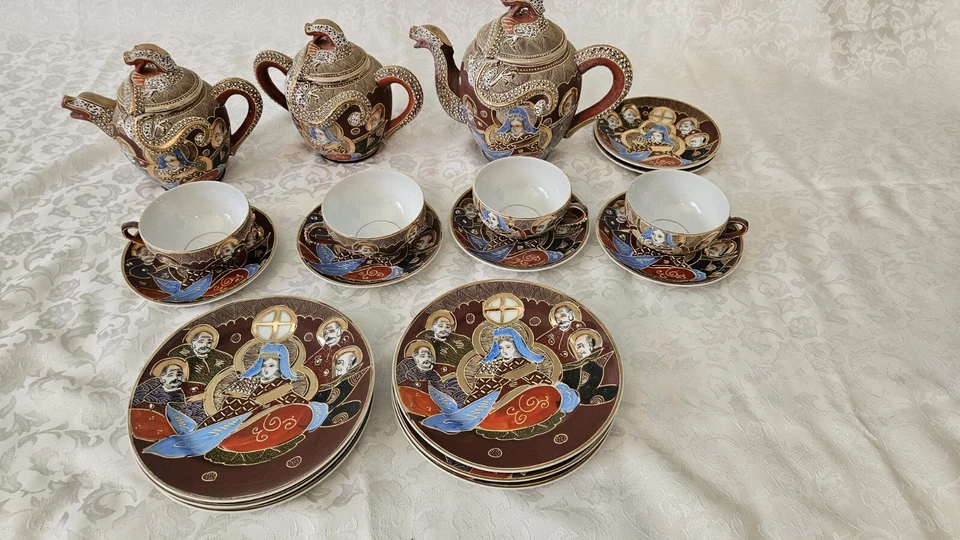 Vintage Japanese Porcelain Ceramic Kutami Meijyo China, Dragon Ware Tea Set - Image 1 of 4
