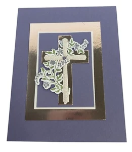 Tarjeta de felicitación de Pascua con detalles metálicos de cruz floral y sobre hecha a mano - Imagen 1 de 6